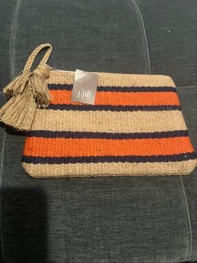 J. Jill Straw Clutch with Orange and Navy Stripes